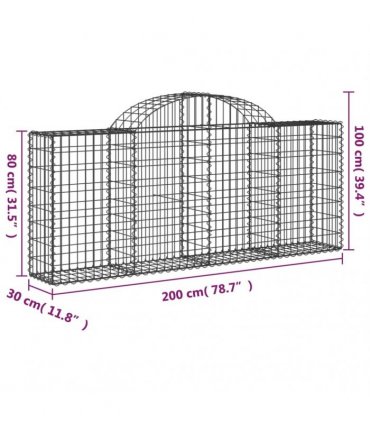 vidaXL Arched Gabion Baskets 15 pcs 200x30x80/100 cm Galvanised Iron