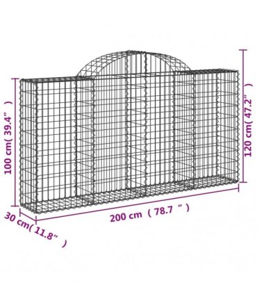 vidaXL Arched Gabion Baskets 6 pcs 200x30x100/120 cm Galvanised Iron
