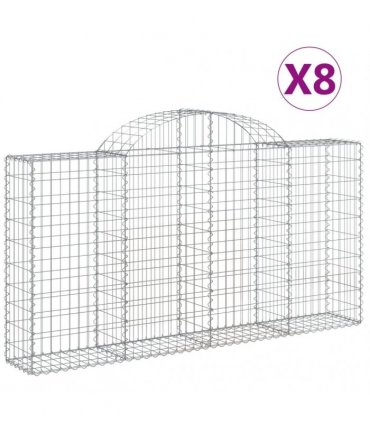 vidaXL Arched Gabion Baskets 8 pcs 200x30x100/120 cm Galvanised Iron