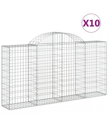 vidaXL Arched Gabion Baskets 10 pcs 200x30x100/120 cm Galvanised Iron