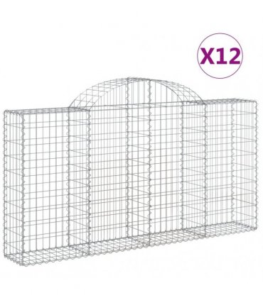 vidaXL Arched Gabion Baskets 12 pcs 200x30x100/120 cm Galvanised Iron