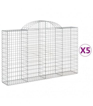vidaXL Arched Gabion Baskets 5 pcs 200x30x120/140 cm Galvanised Iron