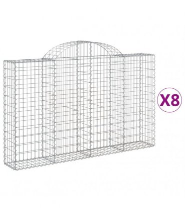 vidaXL Arched Gabion Baskets 8 pcs 200x30x120/140 cm Galvanised Iron