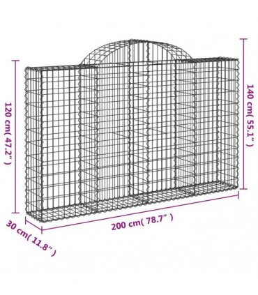 vidaXL Arched Gabion Baskets 9 pcs 200x30x120/140 cm Galvanised Iron