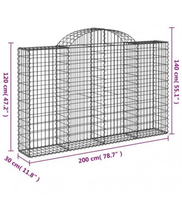vidaXL Arched Gabion Baskets 13 pcs 200x30x120/140 cm Galvanised Iron