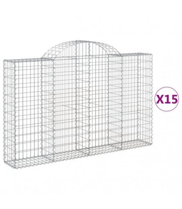 vidaXL Arched Gabion Baskets 15 pcs 200x30x120/140 cm Galvanised Iron