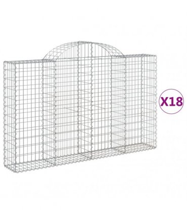 vidaXL Arched Gabion Baskets 18 pcs 200x30x120/140 cm Galvanised Iron