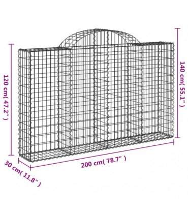 vidaXL Arched Gabion Baskets 18 pcs 200x30x120/140 cm Galvanised Iron