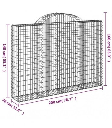 vidaXL Arched Gabion Baskets 7 pcs 200x30x140/160 cm Galvanised Iron