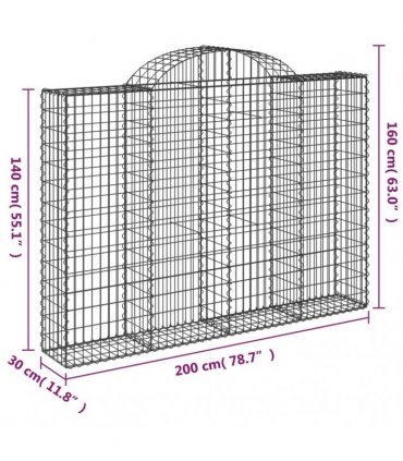 vidaXL Arched Gabion Baskets 8 pcs 200x30x140/160 cm Galvanised Iron