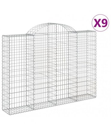 vidaXL Arched Gabion Baskets 9 pcs 200x30x140/160 cm Galvanised Iron