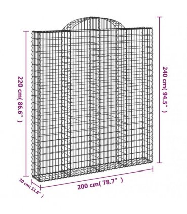 vidaXL Arched Gabion Baskets 3 pcs 200x30x220/240 cm Galvanised Iron