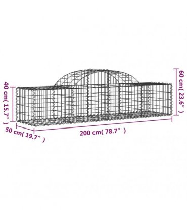 vidaXL Arched Gabion Baskets 25 pcs 200x50x40/60 cm Galvanised Iron