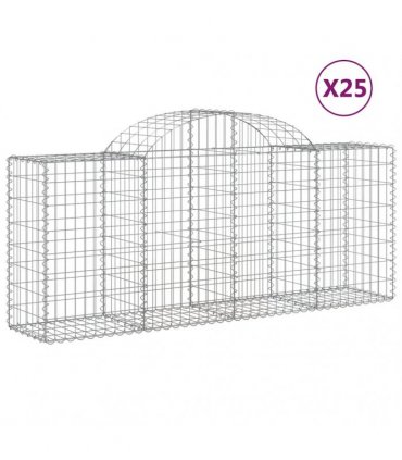 vidaXL Arched Gabion Baskets 25 pcs 200x50x80/100 cm Galvanised Iron