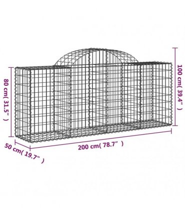 vidaXL Arched Gabion Baskets 25 pcs 200x50x80/100 cm Galvanised Iron