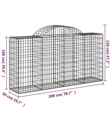 vidaXL Arched Gabion Baskets 50 pcs 200x50x100/120 cm Galvanised Iron