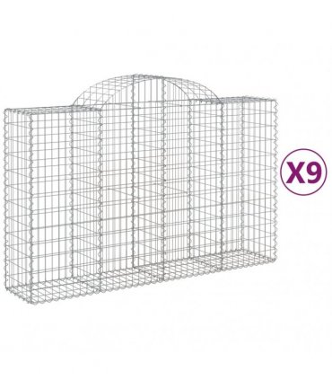 vidaXL Arched Gabion Baskets 9 pcs 200x50x120/140 cm Galvanised Iron