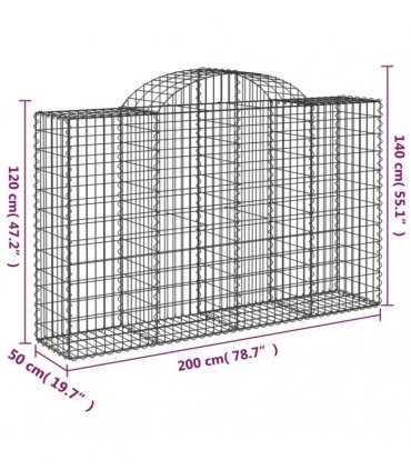 vidaXL Arched Gabion Baskets 15 pcs 200x50x120/140 cm Galvanised Iron