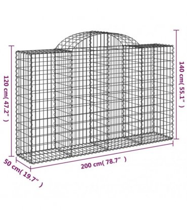 vidaXL Arched Gabion Baskets 25 pcs 200x50x120/140 cm Galvanised Iron