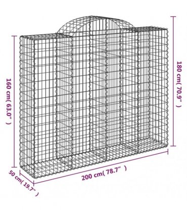 vidaXL Arched Gabion Baskets 7 pcs 200x50x160/180 cm Galvanised Iron