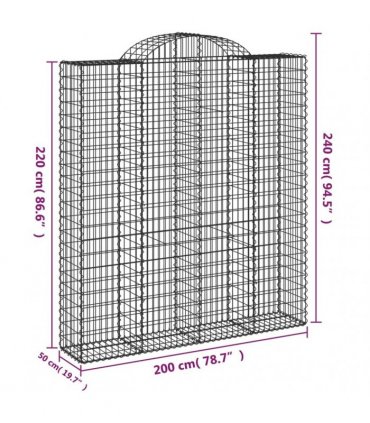 vidaXL Arched Gabion Baskets 4 pcs 200x50x220/240 cm Galvanised Iron