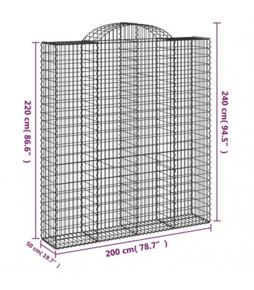 vidaXL Arched Gabion Baskets 7 pcs 200x50x220/240 cm Galvanised Iron