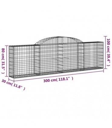 vidaXL Arched Gabion Baskets 8 pcs 300x30x80/100 cm Galvanised Iron