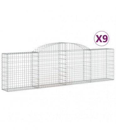 vidaXL Arched Gabion Baskets 9 pcs 300x30x80/100 cm Galvanised Iron