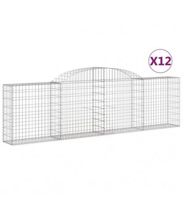 vidaXL Arched Gabion Baskets 12 pcs 300x30x80/100 cm Galvanised Iron