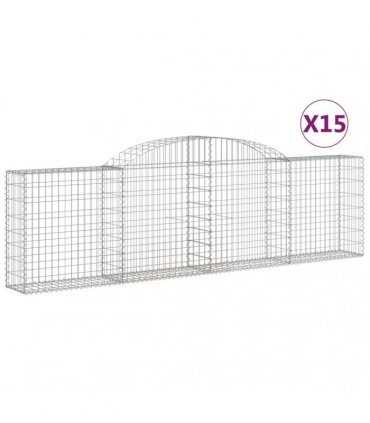 vidaXL Arched Gabion Baskets 15 pcs 300x30x80/100 cm Galvanised Iron