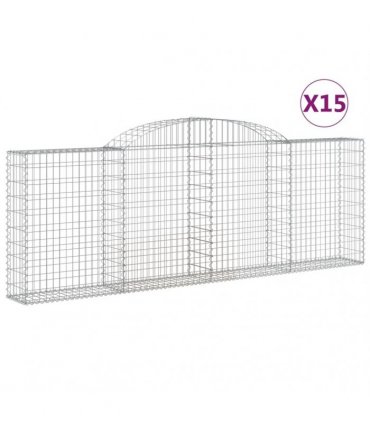 vidaXL Arched Gabion Baskets 15 pcs 300x30x100/120 cm Galvanised Iron