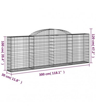 vidaXL Arched Gabion Baskets 15 pcs 300x30x100/120 cm Galvanised Iron