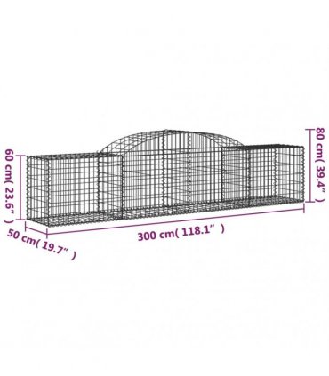 vidaXL Arched Gabion Baskets 15 pcs 300x50x60/80 cm Galvanised Iron