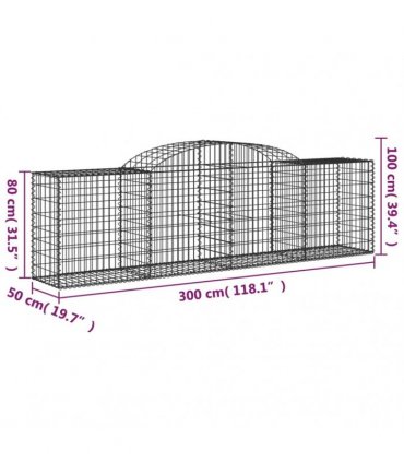 vidaXL Arched Gabion Baskets 30 pcs 300x50x80/100 cm Galvanised Iron