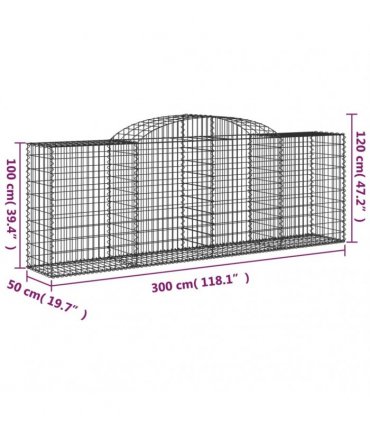 vidaXL Arched Gabion Baskets 30 pcs 300x50x100/120 cm Galvanised Iron