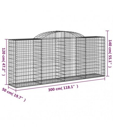 vidaXL Arched Gabion Baskets 12 pcs 300x50x120/140 cm Galvanised Iron