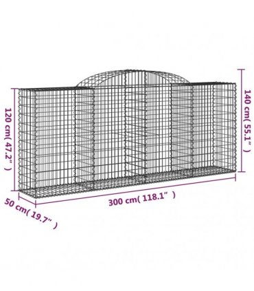 vidaXL Arched Gabion Baskets 15 pcs 300x50x120/140 cm Galvanised Iron