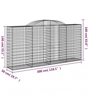 vidaXL Arched Gabion Baskets 6 pcs 300x50x140/160 cm Galvanised Iron
