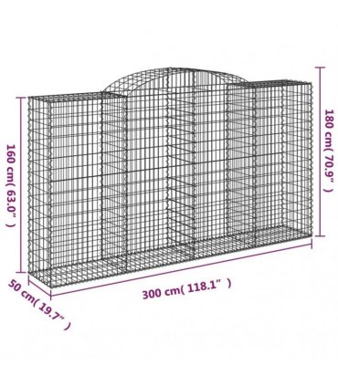 vidaXL Arched Gabion Baskets 5 pcs 300x50x160/180 cm Galvanised Iron