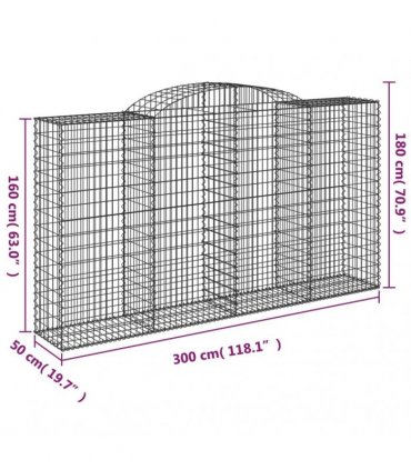 vidaXL Arched Gabion Baskets 6 pcs 300x50x160/180 cm Galvanised Iron