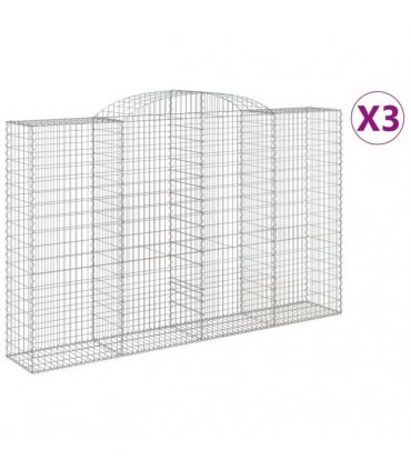 vidaXL Arched Gabion Baskets 3 pcs 300x50x180/200 cm Galvanised Iron