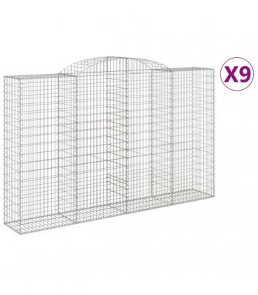 vidaXL Arched Gabion Baskets 9 pcs 300x50x180/200 cm Galvanised Iron