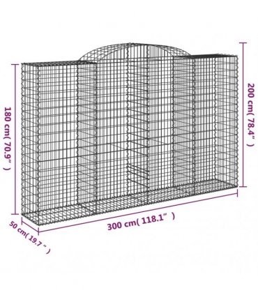 vidaXL Arched Gabion Baskets 9 pcs 300x50x180/200 cm Galvanised Iron