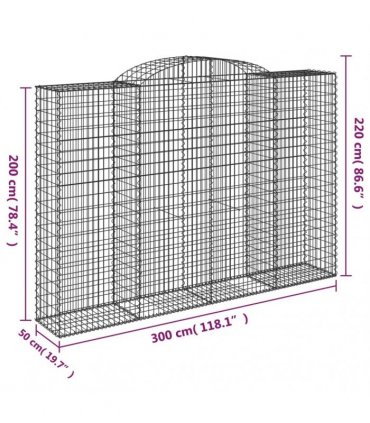 vidaXL Arched Gabion Baskets 2 pcs 300x50x200/220 cm Galvanised Iron