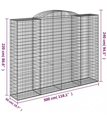 vidaXL Arched Gabion Baskets 4 pcs 300x50x220/240 cm Galvanised Iron