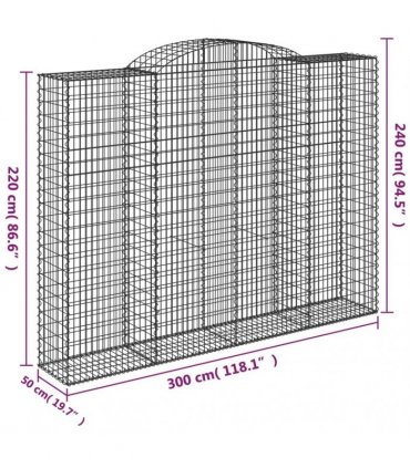 vidaXL Arched Gabion Baskets 6 pcs 300x50x220/240 cm Galvanised Iron