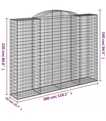 vidaXL Arched Gabion Baskets 7 pcs 300x50x220/240 cm Galvanised Iron