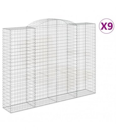 vidaXL Arched Gabion Baskets 9 pcs 300x50x220/240 cm Galvanised Iron
