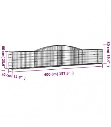 vidaXL Arched Gabion Baskets 4 pcs 400x30x60/80 cm Galvanised Iron