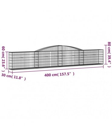 vidaXL Arched Gabion Baskets 10 pcs 400x30x60/80 cm Galvanised Iron
